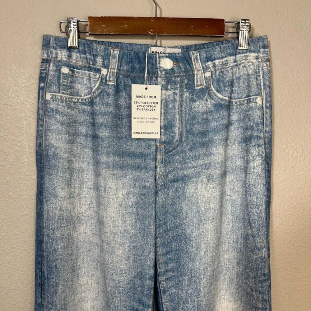 NEW Mila Rosabella Sweatpants Wide Leg Jean L Blue Elastic Waist Stretch NWT - Picture 4 of 7